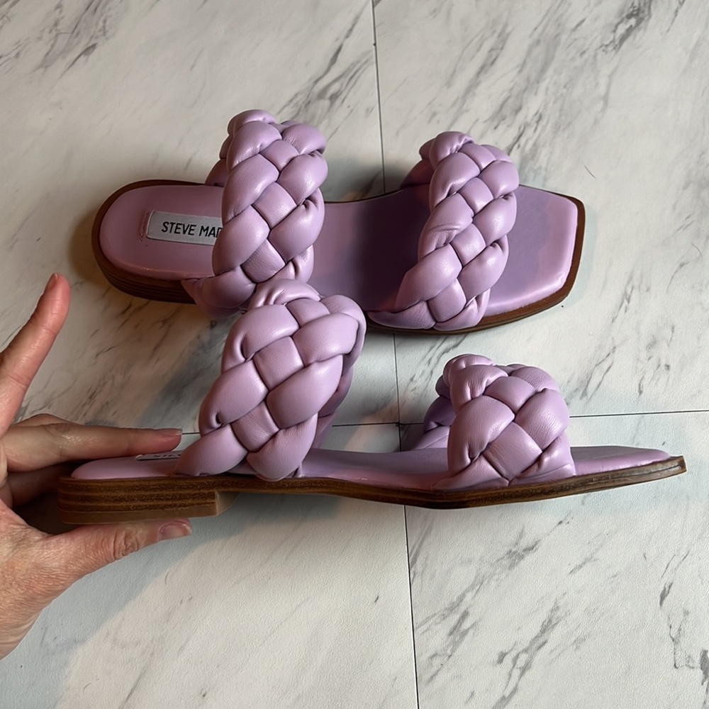 Steve Madden Spain knot sandal slip on slide shoe purple lilac size 6.5 lavender - Picture 5 of 7